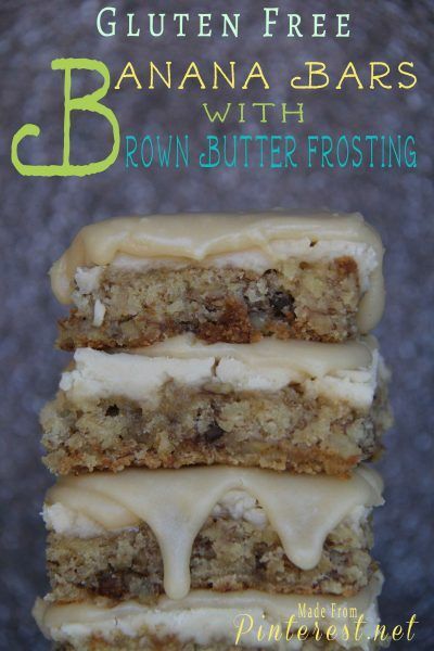 Gluten Free Banana Bars with Brown Sugar Frosting Gluten Free Banana Bars, Brown Butter Frosting Recipe, Butter Frosting Recipe, Brown Sugar Frosting, Brown Butter Frosting, Gluten Free Bars, Banana Bars, Pan Sin Gluten, Sugar Frosting