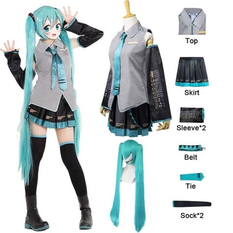 Japanese Sweater, Japanese Hoodie, Blue Haired Girl, Miku Cosplay, Japanese Dress, Costume Wigs, Halloween Carnival, Cosplay Dress, Anime Cosplay