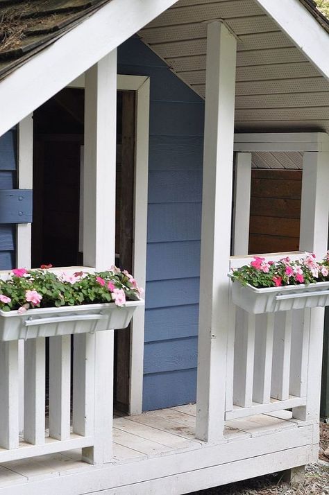 Flower Boxes for the Playhouse | Hometalk Playhouse Decor, Girls Playhouse, Flowers Gardening, Cape House, Garden Yard Ideas, Flower Box, Amazing Diy, Play House, Flower Boxes