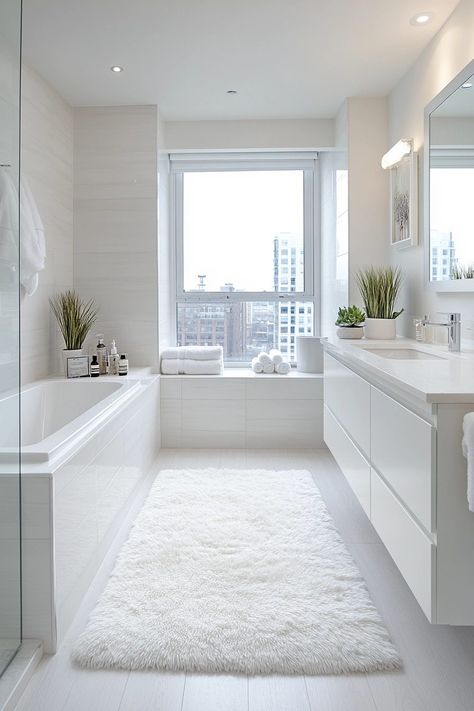 29 Apartment Bathroom Decor Ideas for a Chic and Functional Makeover 15 Colours Activity, Sophisticated Apartment, Apartment Bathroom Decor Ideas, Monochromatic Bathroom, Small Attic Bathroom, Apartment Bathroom Decor, White Bathroom Ideas, All White Bathroom, Elegant Bathroom Design