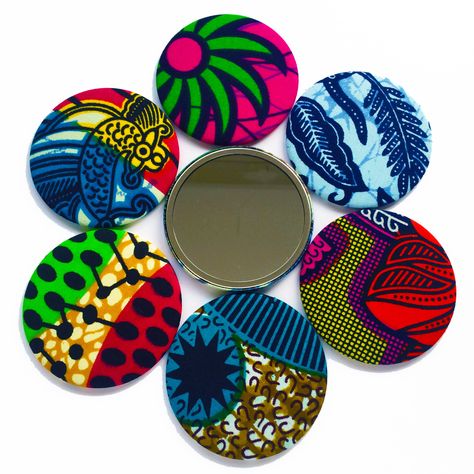 Pocket mirrors in Ankara wax print by BadgeArts Ankara Accessories, African Inspired Decor, Africa Style, Mama Africa, Black Basket, African Crafts, African Accessories, Pocket Mirrors, African Print Clothing