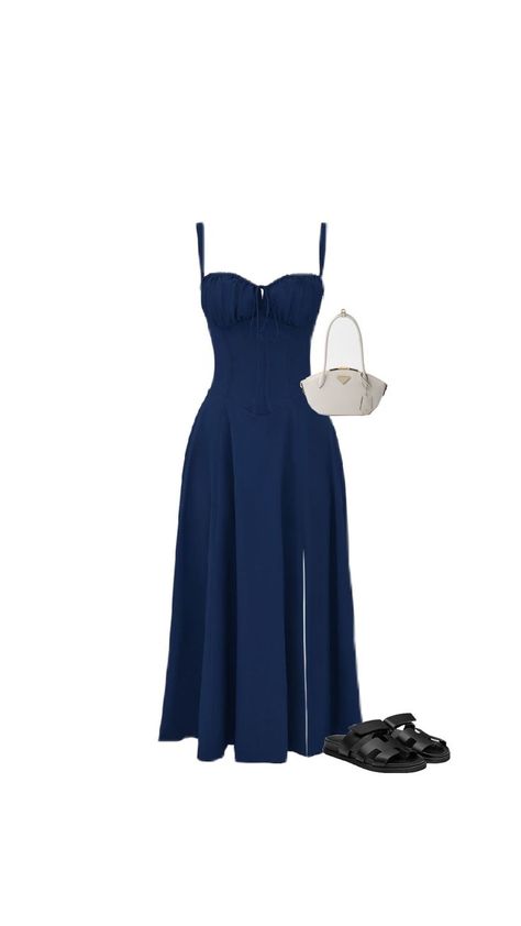 Navy Blue Dress Outfit Casual, Blue Dress Outfit Casual, Elegant Date Night Outfit, Navy Blue Dress Outfit, Blue Dress Outfit, Dresses Date, Navy Blue Outfit, Blue Dress Outfits, Carmen Dress