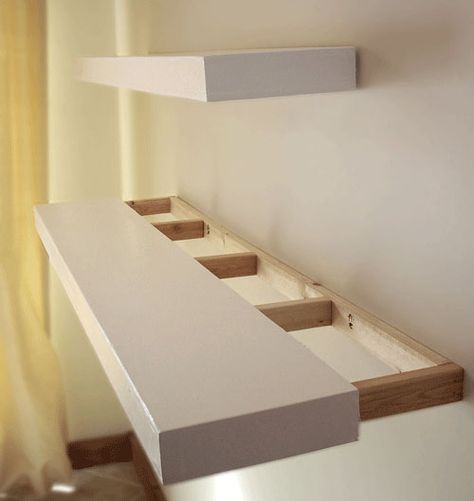 Consealed Shelf, Decor Organization, Floating Shelves Diy, Organization Diy, Small Bathroom Storage, Wood Floating Shelves, Estantes Flotantes, Shelf Design, Diy Shelves