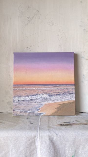 Beach Art Painting, Sky Art Painting, Christmas Paintings On Canvas, Canvas For Beginners, Canvas Drawing, Small Canvas Paintings, Painting Canvases, Cute Canvas Paintings, Easy Canvas Art