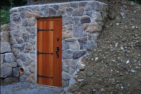 Root Cellar Storage, Casa Hobbit, Stone Building, Root Cellar, Storm Shelter, Off Grid Living, Retaining Wall, Shipping Container, Outdoor Projects