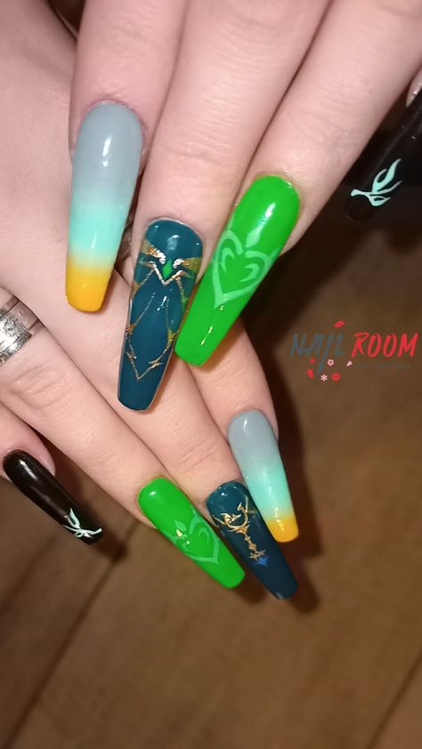 Nail art inspired by Alhaitham from Genshin Impact Genshin Impact, Nail Designs, Nail Art, Nails, Makeup, Beauty, Art, Make Up, Nail Arts