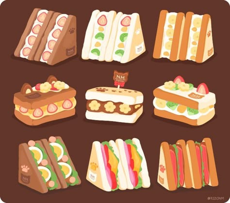 Stickers Food, Types Of Sandwiches, Food Anime, Fantasy Food, Sticker Inspo, Egirl Fashion, 귀여운 음식 그림, Food Drawings, Food Illustration Art