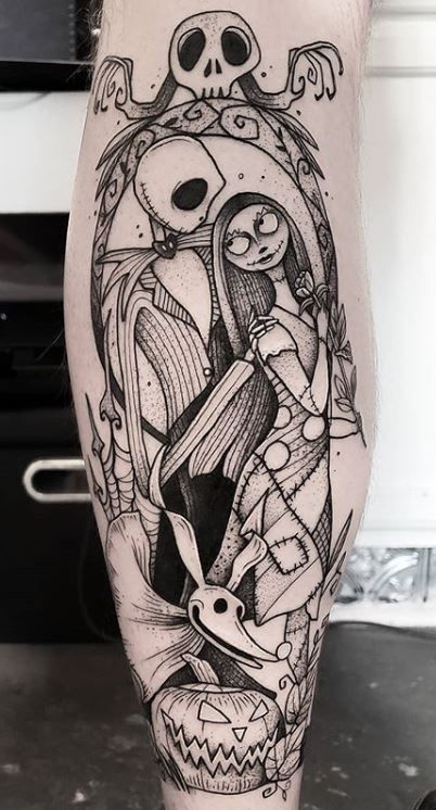 Jack And Sally Tattoos, Halloween Tattoos Ideas, Nightmare Before Christmas Tattoos, Nightmare Tattoo, Jack And Sally Tattoo, Sally Tattoo, Tattoo Universe, Tattoo Nightmares, Tattoo Dream