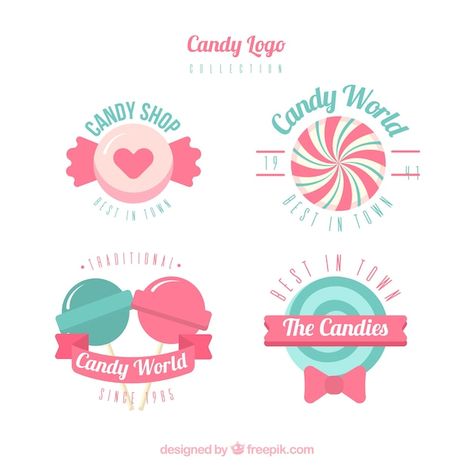 Candy shop logos collection for companie... | Premium Vector #Freepik #vector #sugar-logo #candy-logo #flat-logo #logo-pack Candy Logo, Ux App Design, Business Hub, Candy Packaging, Shop Logo Design, Logo Collection, Candy Shop, Shop Logo, App Design