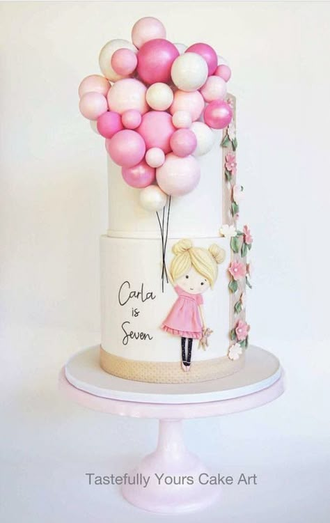 This is adorable!! Kue Disney, Torturi Baby Shower, Balloons Cake, Cake Illustration, Big Smiles, Balloon Cake, Dream Party, Girl Cake, Occasion Cakes