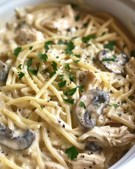 My Italian friend showed me this recipe. It's been a household fave since! Mushroom Tetrazzini Vegetarian, The Cosy Cook, Pasta Dishes In Crockpot, Crockpot Recipes Using Rotisserie Chicken, Cooktop Cove Recipes Chicken, Cooktopcove.com Recipes, Pasta Chart, Recipes For Rotisserie Chicken, Italian Casserole Recipes