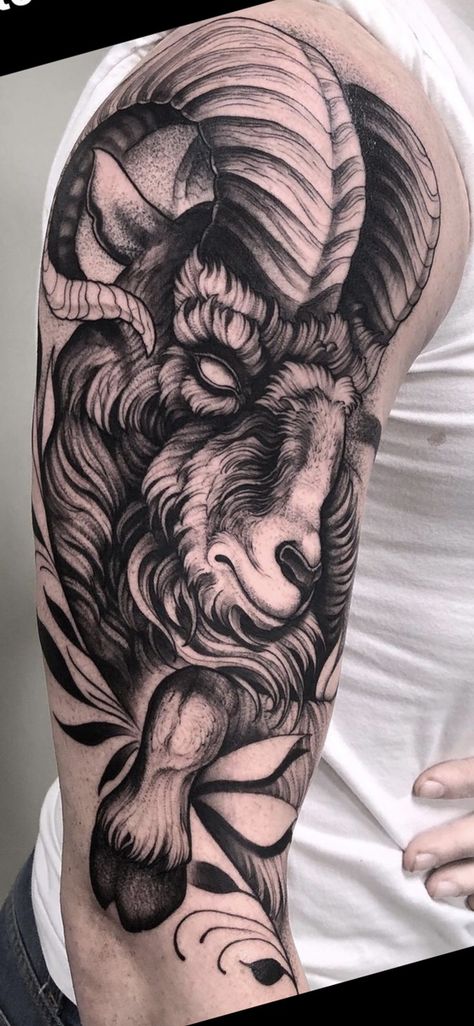 Realistic Ram Tattoo, Ram Head Tattoo, Aries Tattoo For Men, Goat Tattoo Design, Tattoo Goat, Aries Zodiac Tattoos, Aries Ram Tattoo, Goat Tattoo, Tattoo Japanese Style