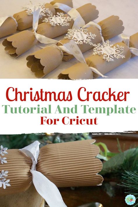 How ro make Christmas Crackers with the Cricut Maker an easy to follow tutorial and free template. Make Christmas Crackers, Homemade Christmas Crackers, Homemade Gin, Reindeer Dust, Simple Wrapping, Christmas Gin, Cricut Free Svg Files, Home Made Christmas, Space Christmas