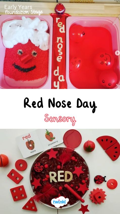 Celebrate on red nose day with these fun red sensory play ideas. For more red nose day activities click the pin. Thanks to @lets.play.laugh.and.learn @sensorywithsoraya Red Nose Day Tuff Tray Ideas, Red Nose Day Ideas, Red Nose Day Activities Preschool, Red Nose Day Activities For Toddlers, Red Color Activity For Kids, Red Nose Day Activities Eyfs, Red Preschool Activities, Red Activities For Preschool, Red Nose Day Activities