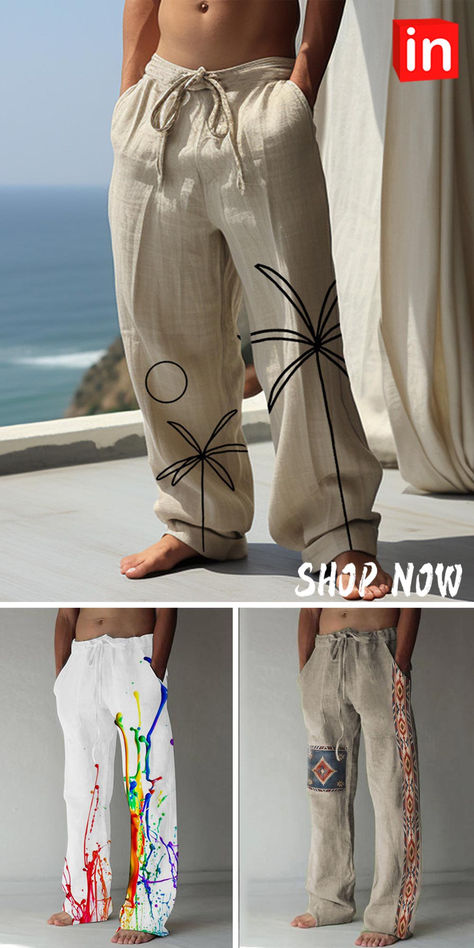 Men's Trousers Summer Pants Beach Pants Drawstring Elastic Waist 3D Print Coconut Tree Graphic Prints Comfort Casual Daily Holiday Streetwear Hawaiian Pink Blue Beach Wear For Men, Home Wear Men, Persian Clothes, Drawstring Pants Men, Mens Trouser, Mens Beach Pants, Boho Men Style, Holiday Streetwear, Japanese Mens Fashion