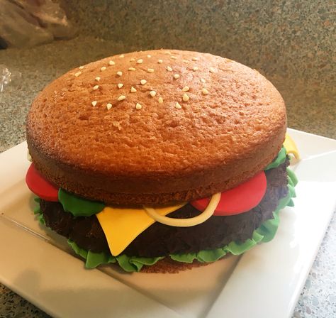 Burger cake made for 11 year old boy birthday party #burgercake #boycake #celebrationcake #birthdaycake 10 Year Boy Birthday Cake, Cake Burger, Birthday Cake 9 Boy, Birthday Cake 11 Boy, 11 Birthday Cake Boy, Cake For 11th Birthday Boy, Cake For 9 Year Boy, Birthday Cake 10 Boy, Burger Birthday Party