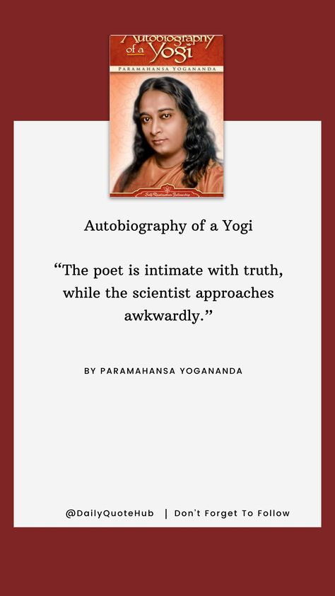 "Autobiography of a Yogi" is a spiritual classic that recounts the life of Paramahansa Yogananda, tracing his journey from a young seeker in India to becoming a renowned spiritual leader in the West. It explores his encounters with spiritual masters, teachings on meditation, and insights into the unity of all religions. #SpiritualJourney Indian Spiritual Books To Read, Autobiography Of A Yogi Book, Books About Meditation, Paramahansa Yogananda Quotes, Yogananda Quotes, Autobiography Of A Yogi, Inner Engineering Sadhguru Book, Paramahansa Yogananda, Sahaja Yoga Meditation