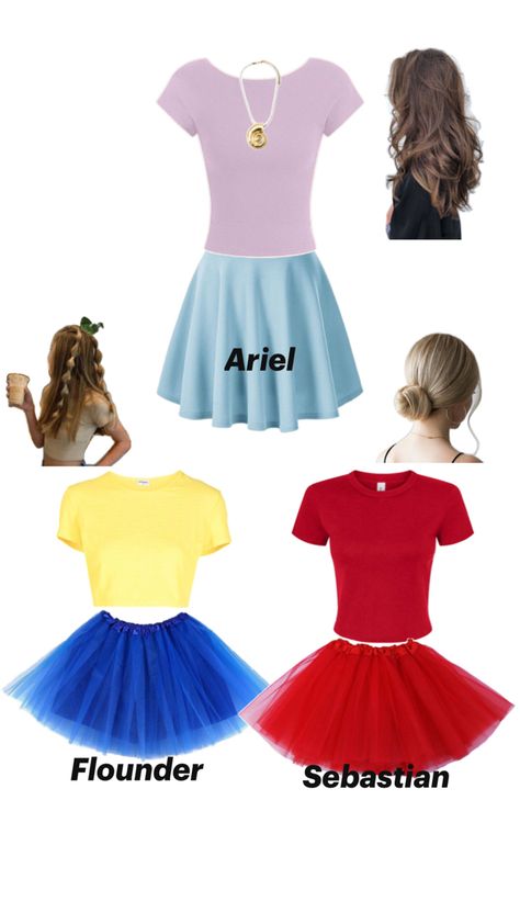 The perfect trio costume idea Sebastian Costume, Flounder Costume, Cute Easy Halloween Costumes, Flounder And Sebastian, Trio Costumes, Ariel And Flounder, Matching Halloween Costumes, Trio Halloween Costumes, Matching Costumes