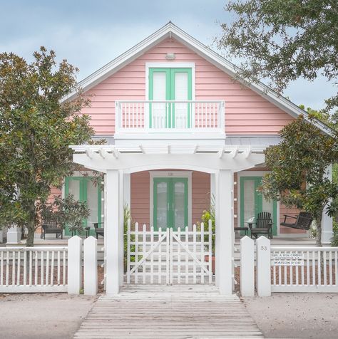 Pink Beach House, Dollhouse Exterior, Beach Cottage Exterior, Pastel Home, Home Exteriors, Beach House Exterior, Ashley Brooke, Cottage Exterior, Pastel House