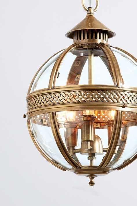 Why You'll Love the New Aged Brass Look - How to Decorate Modern Traditional Interior Design, Orb Lighting, Orb Pendant Light, Orb Light, Victoria House, Glass Orb, Model House, Traditional Interior Design, Architecture Model House