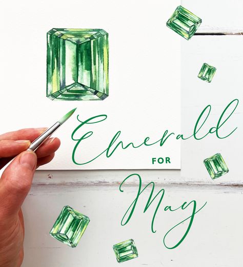 Emerald Birthstone, Painted Jewelry, Watercolour Tutorials, Emerald Stone, Learn To Paint, How To Paint, Watercolor And Ink, Watercolour Painting, Flower Painting