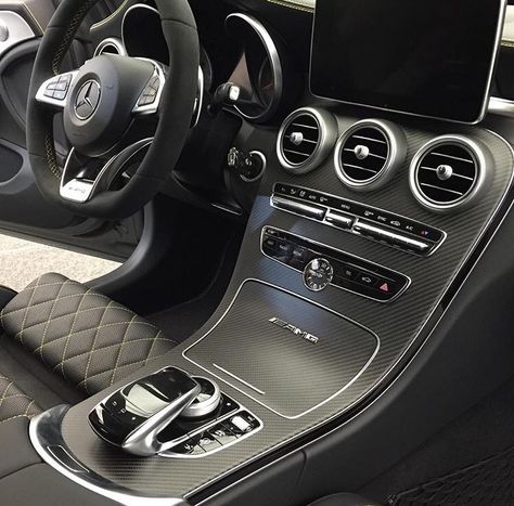 A great matte , carbon-fibre interior design for this C63 S Coupe. C63 Interior, Amg C63s, Glc Coupe, Mercedes Interior, Mercedes C63 Amg, C 63 Amg, Mercedes Benz C63 Amg, Mercedes Benz C63, New Luxury Cars