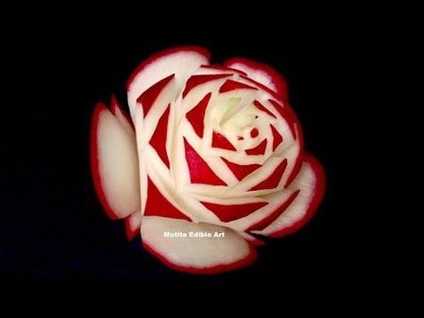 Rose Flower | Radish | Simple | Beginners 30 | Mutita Edible Art Of Fruit & Vegetable Carving - YouTube Radish Roses, Radish Flowers, Red Radish, Food Garnish, Apple Rose, Edible Roses, Fruit Platter Designs, Pink Lady Apples, Fruit And Vegetable Carving