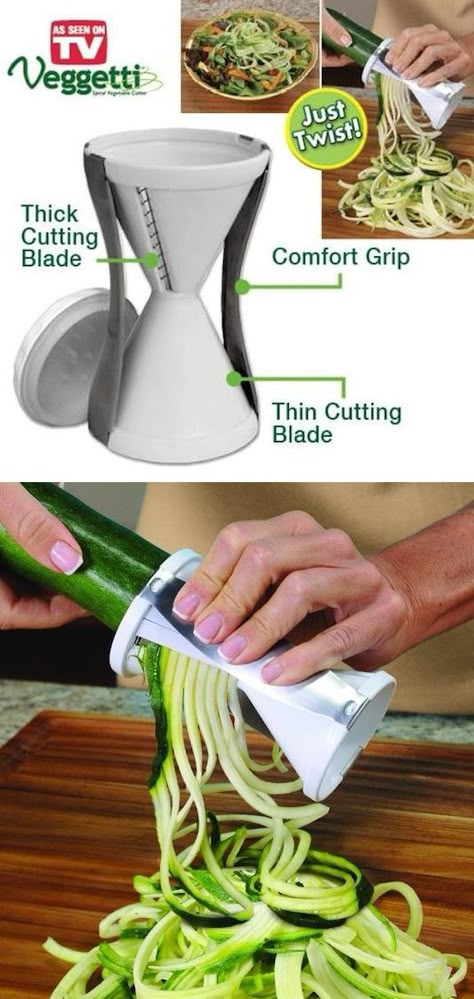 50 incredible kitchen gadgets you didn't know existed. Fun Inventions, Veggie Slicer, Spiral Vegetable Slicer, Fruits Decoration, Spiralized Vegetables, Veggie Pasta, Genius Ideas, Vegetable Slicer, Smart Ideas