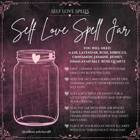 Willow Witchcraft (@willow.witchcraft) • Instagram photos and videos Self Love Spell Jar Recipe, Love Jar Witchcraft, Love Potions Witchcraft, Self Love Witch Jar, Lilith Spell Jar, Self Love Spell Jar, Love Spell Jar, Self Love Spell, Witches Jar