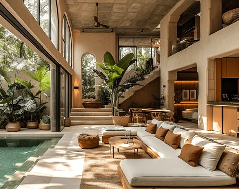 Mexican haven: a sustainable and splendi|Visualization Mexican Villa House, Mexican Villa, Modern Mexican Home, Living Pool, Bali Villa, Modern Mexican, House Extension Design, Clay Houses, Architectural Styles