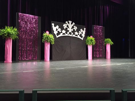 Staging for the Think Pink Benefit Pageant | Miss Charlottesville Pageant… Pagent Stage Background, Beauty Pageant Decorations Ideas, Beauty Pageant Stage Decorations, Pageant Themes Decoration, Pageant Stage Background, Pagent Stage Decorations, Pink Stage Decorations, Pageant Theme Ideas, Stage Decorations For School