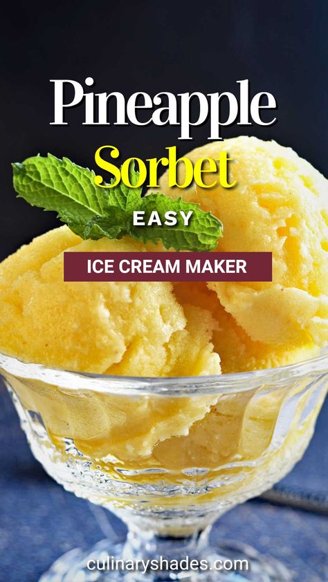 Pineapple Sorbet Recipe Ice Cream Maker, Sorbet Recipes Easy Healthy, Pineapple Sherbert Recipe, Sorbet Recipes For Ice Cream Maker, Healthy Sorbet Recipes, Homemade Sorbet Recipe, Diy Sorbet, Pineapple Sorbet Recipe, Pineapple Ideas