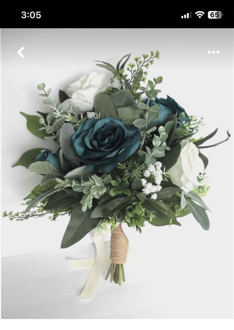 Teal Wedding Bouquet Ideas, Teal Wedding Flowers Bouquets, Wedding Bouquets Teal, Teal And White Bouquet, Aqua Flower Bouquet, Teal Wedding Theme, Teal Bouquet, Gold Wedding Bouquets, Man Bouquet