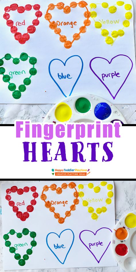 Fingerprint Heart Tracing: Fine Motor Activity - HAPPY TODDLER PLAYTIME Heart Shaped Activities For Preschool, Heart Fine Motor Activities, Fine Motor Valentine Activities Toddlers, Fine Arts Preschool Activities, Valentine Lesson Plans For Toddlers, Love Crafts Preschool, Color Activity For Preschoolers, Healthy Heart Preschool Activities, Shapes Art Activities Preschool