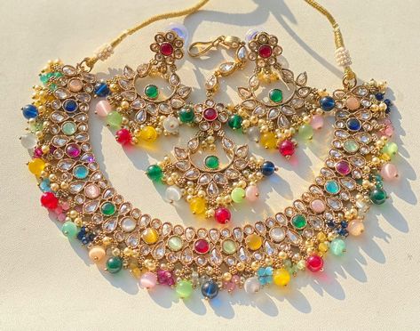 Gold Necklace Indian, Beauty Corner, Gold Necklace Indian Bridal Jewelry, Polki Necklace, Necklace Indian, Bridal Jewelry Collection, Designer Party Wear Dresses, Necklace Sets, Choker Necklace Set