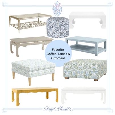 Grandmillenial Ottoman, French Country Ottoman Coffee Tables, Grandmillennial Coffee Table, Grand Millennial Coffee Table, Scalloped Coffee Table, Wayfair Finds, Light Coffee Table, Upholstered Coffee Table, Patterned Ottoman