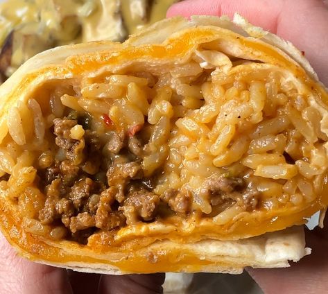 Quesaritos (Taco Bell Copycat) - What's Mom Cookin' Quesarito Recipe, Cheesy Quesadilla, Taco Bell Copycat, Cream Cheese Pasta, Cheesy Rice, Baked Chicken Tacos, Cheese Rice, Soup Appetizers, Moms Cooking