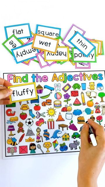 Adjectives Activity, Adjective Games, Teaching Verbs, Adjectives Activities, Nouns Activities, First Grade Reading Comprehension, Common And Proper Nouns, Colored Markers, Esl Games