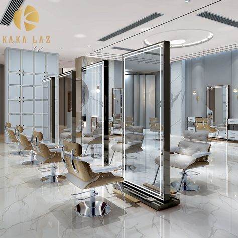 Hair Salon Mirror, Luxury Beauty Salon, Parlour Design, Salon Mirror, Salon Mirrors, Salon Stations, Double Sided Mirror, Beauty Salon Decor, Salon Interior Design