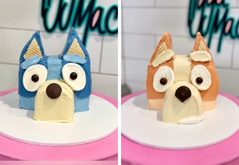 Bluey Cake Tutorial, Bingo Cake Bluey, Bluey Cake Easy, Bingo And Bluey Cake, Bluey Cake Diy, Blue And Bingo Cake, How To Make Bluey Duck Cake, Bluey Cake Ideas Easy, Easy Bluey Cake Ideas