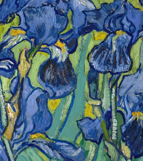 Detail of Irises, Vincent van Gogh, 1889. Oil on canvas. Collection of the J. Paul Getty Museum. Iris Vincent Van Gogh, Vincent Van Gogh Green Paintings, Vincent Van Gogh Irises, Can Gogh Iris, Vincent Willem Van Gogh, Van Gogh Blue Irises, Van Gogh Irises, Vincent Van Gogh Art, Iris Painting