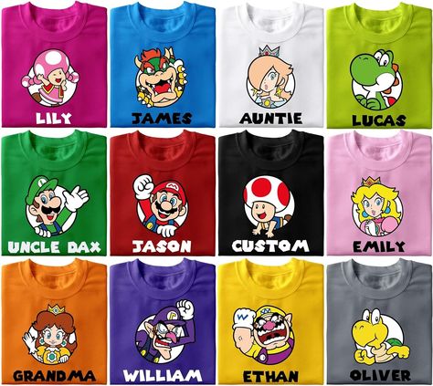 Amazon.com: Customized Super Family Shirt, Birthday Shirt, Personalized Friends Matching Tee, Shirt Kart Shirts, Yoshi Bowser Jr Daisy Rosalina Peach Koopa Waluigi Wario Toad T Shirts : Handmade Products Daisy Costume, Mario Bros Birthday Party Ideas, Toad Costume, Luigi And Daisy, Bowser Jr, Mario Shirt, Super Family, Mario Birthday Party, Personalized Matches