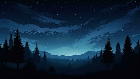 Night Forest Background, Wallpapers Pc, Forest Silhouette, Night Illustration, Mountain Silhouette, Red Colour Palette, Forest Background, Night Background, Night Forest