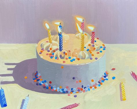 Birthday Painting, Inspo Art, 카드 디자인, Painted Cakes, Oil Painters, Ap Art, Cool Art Drawings, Wood Panel, Food Illustrations