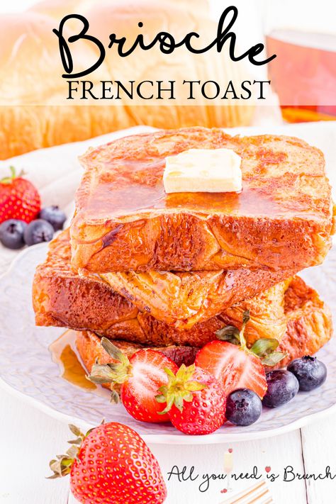 This Brioche French Toast recipe is rich and decadent! Crispy, custardy, sweet, and buttery make it dessert for breakfast! Yes, please! French Toast Recipe Brioche Bread, Brioche French Toast Recipe, Crispy French Toast, Sourdough French Toast, Morning Ideas, Dessert For Breakfast, Brioche French Toast, Make French Toast, French Toast Bake