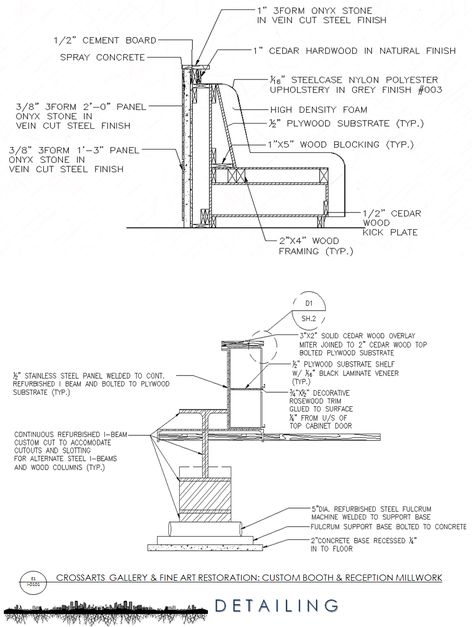 Section Detailing of Custom Reception Millwork (AutoCAD) Sofa Furniture Details Drawing, Sofa Detail Drawing Furniture, Sofa Section Drawing, Bench Detail Drawing, Sofa Detail Drawing, Furniture Details Drawing, Millwork Details, Built In Sofa, Drawing Furniture