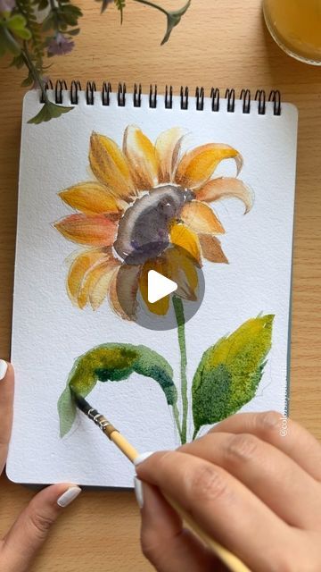 Bhavana Deka |  Watercolor artist / educator 🇮🇳 on Instagram: "Sunflowers got so much character… 😊 you’ve got to try this out..  . . . . . . . . . . #watercolors #watercolorpainting #vintagepainting #watercolorflorals #watercolorillustration #watercolorartist #artnews #modernwatercolorbotanicals #loosestylewatercolor #impressionism #impressionistart #watercolorartist #watercolorflowers #watercolorflorals #watercolordaily #abstractfloraldesign #sunflowerwatercolor #watercolorsunflower #sunflowerpainting #sunflower #sunflowers #tutorialreels #paintingtutorial" Art Sunflower Painting, Sunflower Watercolour Painting, Watercolour Sunflowers, Watercolour Sunflower, Sunflower Watercolor Painting, Painting Sunflowers, Watercolor Videos, Sunflower Watercolor, Watercolor Sunflowers