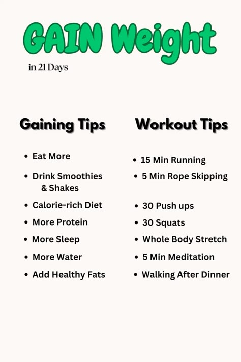 "Looking to gain healthy weight in 21 days? 🌿💪 Explore effective tips, nutritious meals, and simple routines to help you build muscle and achieve your goals naturally. Start your journey to a stronger you! ✨🍽️" Weight Gain Drinks, Weight Gain Diet Plan, Gain Weight Smoothie, Tips To Gain Weight, Weight Gain Plan, Weight Gain Tips, Ways To Gain Weight, Food To Gain Muscle, Healthy Weight Gain Foods