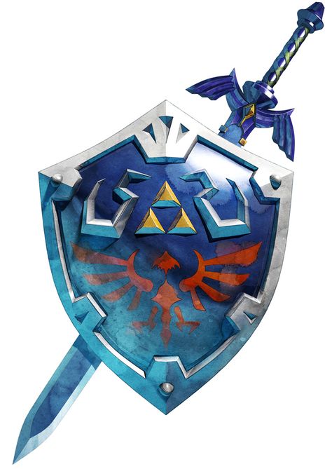 Master Sword  Hylian Shield from The Legend of Zelda: Skyward Sword Hylian Shield, Zelda, Silver, Blue