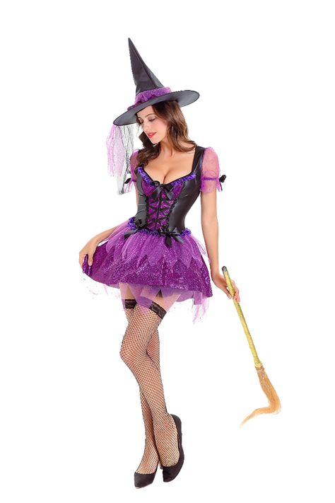 Womens Halloween Costume Sexy Witch Dress Purple #Ad Purple Witch Costume Women, Cute Purple Halloween Dress, Halloween Cosplay Pastel Goth Dress, Purple Anime Cosplay Costume For Cosplay Events, Witch Costumes Purple, Womens Halloween Costume, Witch Costumes, Witch Dress, Dress Purple